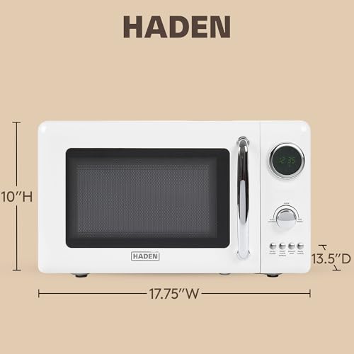 Haden 700 Watt 0.7 Cubic Foot Microwave Oven with Digital Controls, Defrost, and Instant Start Countertop Small Appliance, Ivory/Chrome