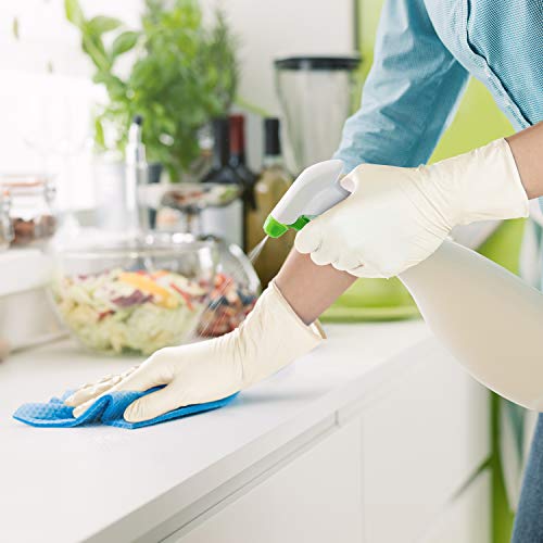 Pack of 100 Latex Gloves, Plemo Work Gloves for Family Use Kitchen Cleaning, Size M, White