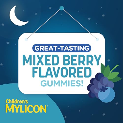 Image of MYLICON Tummy Relief + Sleep Gummies with Melatonin for Kids, Berry, 50 Ct | Nighttime gummies relieve occasional upset stomach & indigestion, plus melatonin for sleep, Ages 3-11, Mixed Berry Flavor