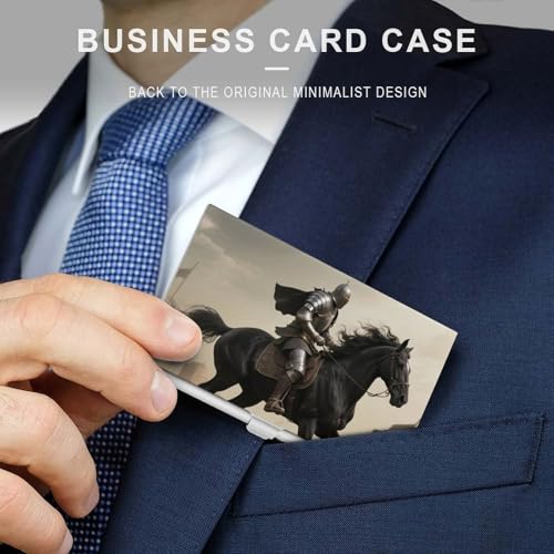 Business Card Holder Metal Slim Business Card Case Brave Warrior And Horse Professional Cards Organizer Pocket Name Cards Case Credit Holder Wallet for Men Women Buckle Style Shut3