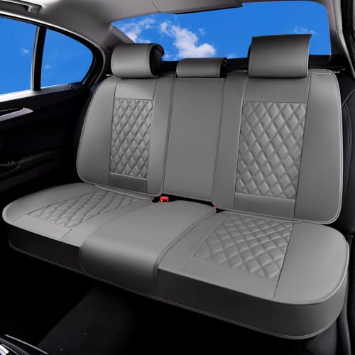 Image of Huidasource Gray Back Seat Cover, Rear Split Bench Leather Rear Seat Cover, Adjustable Back Seat Car Cover with Non-Slip, Universal Fit for Most Cars Sedan SUV Pickup Truck (Back Row /Gray)