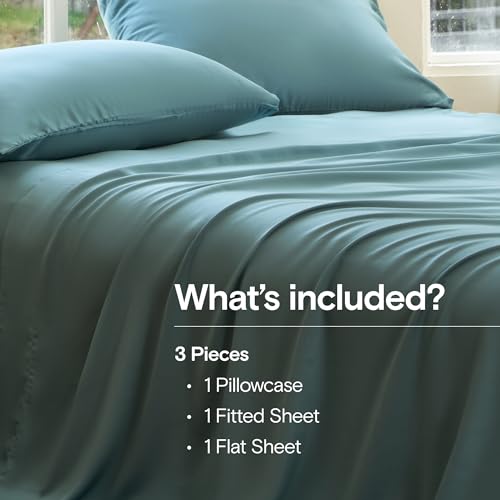 Image of DOZ Sheet Set, 100% Viscose derived from Bamboo, Organically Grown, Buttery Soft, Cooling Sheets, High GSM, Deep Pockets - 3 Piece - 1 Pillowcase 1 Fitted 1 Top Sheet (Teal, Twin)