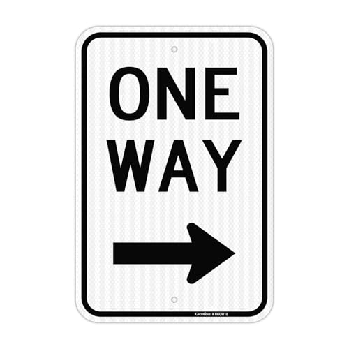GicnKeuz One Way Sign with Right Arrow 18x12 Inches Rust Free Engineer Grade Reflective Aluminum Fade Resistant Two pre-drilled holes Outdoor Use(1 Pack)