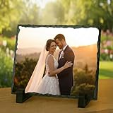 SAQUITOMAGICO Portafotos de piedra natural de pizarra personalizado con tu foto.-Familia-Parejas.Marco de fotos personalizado..Marco piedra de Fotos.20 x 30 cm (20 X 30)