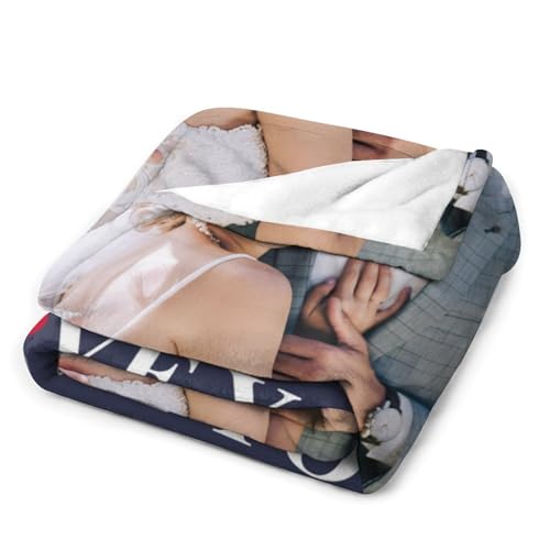 WarmHugs I Love You Custom Blanket with Photo/Text, Couple Gift Personalized Picture Flannel Throw, Customized Christmas Memorial Gifts for Mom Dad Family Friends