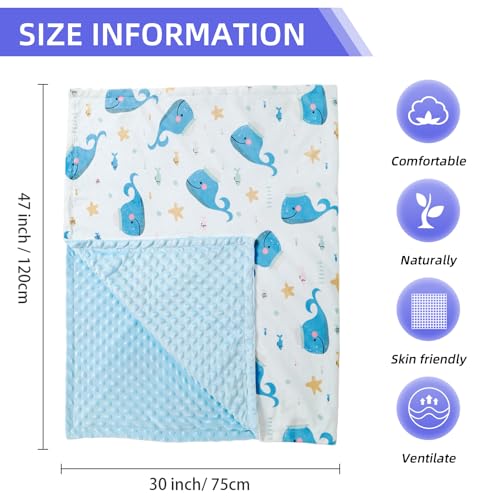 Image of Baby Nursery Bed Blankets Ultra Soft Double Layer Mini Blanket Minky Blanket Receiving Blankets Shower Gifts(Whale,30 * 47in)