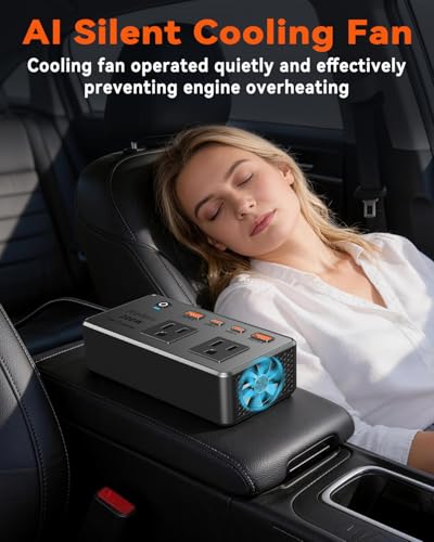 HipEpic 200W Car Power Inverter 12V to 110V Fast Charging, Car Outlet Adapter to Plug 24W USB A/C & Dual AC - 6 in 1 for Laptop Phone, Power Inverters for Vehicle Road Trips Camping (Silver-Black)