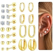 M MOOHAM Flat Back Stud Earrings for Women - 14K Gold Chunky Hoop Earrings Hypoallergenic Earring for Sensitive Ears Earring Set for Multiple Piercing Jewelry Gifts