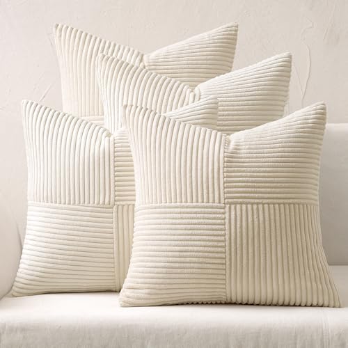 MIULEE Navidad Juego de 4 Funda Cojin 50x50 Funda de Cojín de Pana Fundas Cojines Decorativa Suave Funda de cojín para Sofa Moderno con Cremallera Invisible Salón Dormitorio Beige