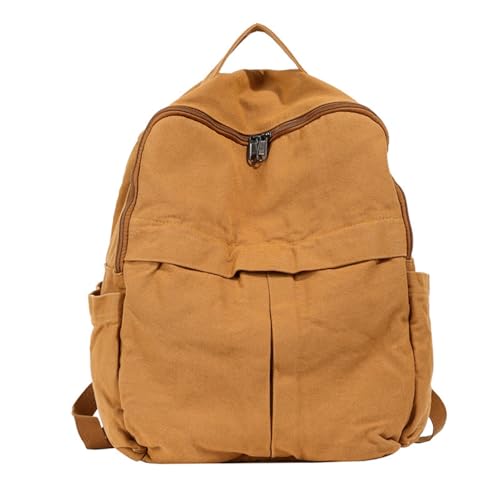 Women's Vintage Style Canvas Backpack Y2K Boho Hippie Grunge Aesthetic Travel Rucksack Lightweight College Basic Daypack (Brown)