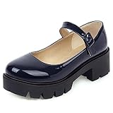 Caradise Chunky Mary Jane Platform Shoes Patent Leather Uniform Dress Shoes Size 10.5 B(M) US,Navy Blue