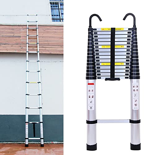 Escalera telescópica extensible de 5 m con 2 ganchos, de aluminio resistente, con 13...