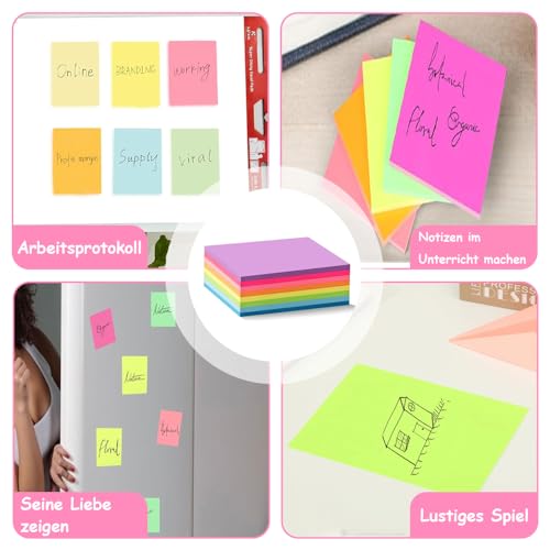 Sticky Notes, 8 Blöcke, 50 Blatt Pro Block,10 x 15 cm Insgesamt 400 Blatt, Selbstklebende Klebezettel, Große Haftnotizen, Bunte Rechteckig Sticky Notes für Büro Zuhause Schule Sitzung Farbig
