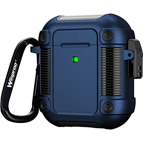 Winproo Armor Airpods 2Nd & 1St Generation Case Cover With Lock Clip, Military Hard Shell Full-Body Shockproof Protective Case Skin With Keychain For Airpods 2Nd & 1St Gen (Blue) #TOP8