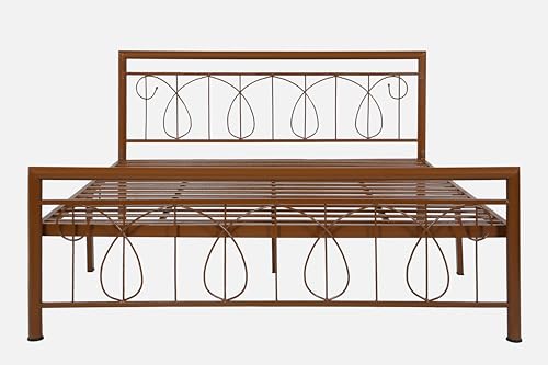 Image of Kovu Metal King Size Bed Without Storage | Wrought Iron Double Bed with Headboard & Footboard | Sturdy Powder Coated Platform Bed King Size Cot for BedroomLivingRoom Brown (75x72)