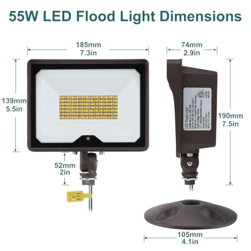 kadision 55W LED Flood Light with Dusk-to-Dawn Photocell, 3000K/4000K/5000K Selectable, 120V 6600lm IP65 Waterproof Knuckle Mount Outdoor Security Lights, ETL Listed 1-Pack by kadision - Image 6