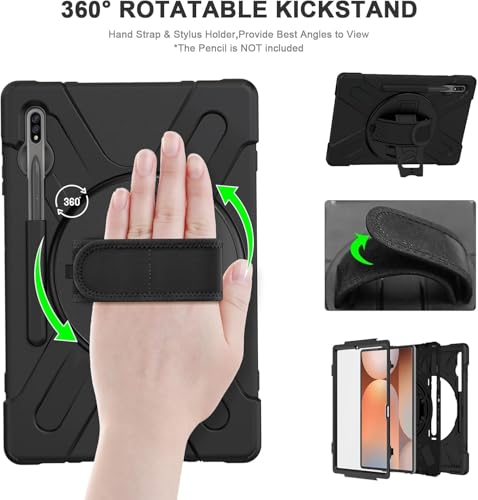 Gerutek Case for Samsung Galaxy Tab S10+/S9 FE Plus/S7 FE/ S9 Plus/S8 Plus/S7 Plus, Samsung S10 Plus Case Shockproof Rugged with 360 Rotating Stand/Hand & Shoulder Strap Cover Tab S10 Plus,Black - Image 5