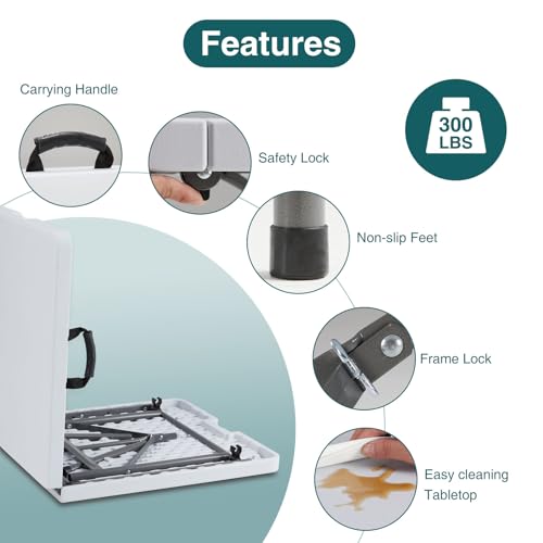 Simple Deluxe Foldable Table - Heavy Duty Portable Plastic Top & Steel Legs, Built-in Handle for Indoor Outdoor Party, Camping, White 4 FT, Standard by Simple Deluxe - Image 4
