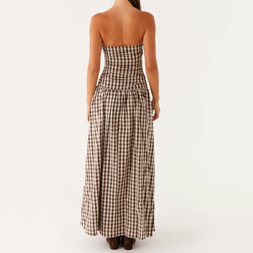 Image of Women Tube Top Maxi Dress Summer Strapless Backless Bodycon Long Bandeau Dress Elegant Off Shoulder A Line Dresses