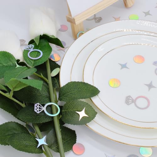 Image of 300 PCS Iridescent Bachelorette Confetti, Engagement Confetti Wedding Shower Table Decorations, Ring Table Scatters for Bridal Shower Decorations