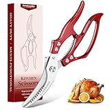 Freelander Geflügelschere Profi Küchenschere, Fleischschere Scharf Knochenschere mit Rutschfestem Griff, Hochwertige Hähnchenschere für Geflügel, Fleisch, Fisch, Gemüse, Meeresfrüchte, Rot