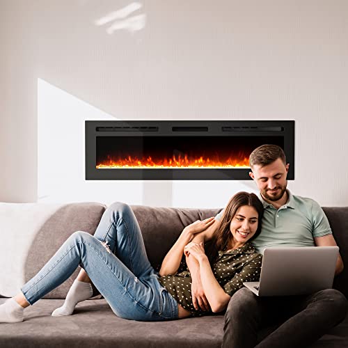 60 Inch Electric Fireplace Inserts, Wall Mounted Fireplace, Recessed Electric Fireplace, Wall Fireplace Electric With Remote Control, Indoor Electric Fireplace, Linear Fireplace, 750/1500W #TOP6