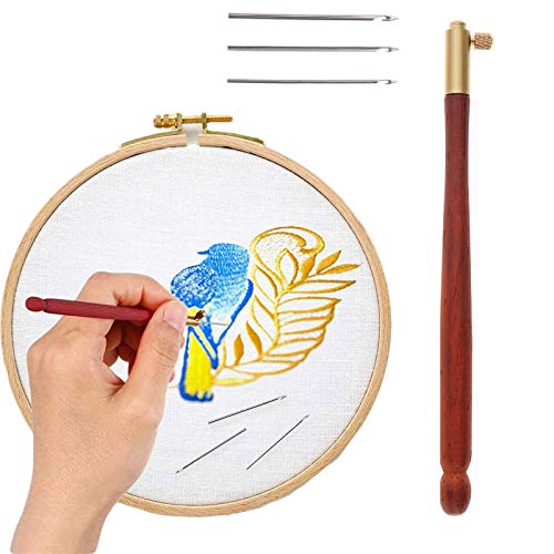 Outils Sequin Aiguille Aiguilles Perles Broder Artisanat Coudre Crochet de tambour Tambour Aiguille Set Outils util de broderie manche en bois Crochet tambour avec 3 aiguilles 0.08, 0.1, 0.12 cm Cover