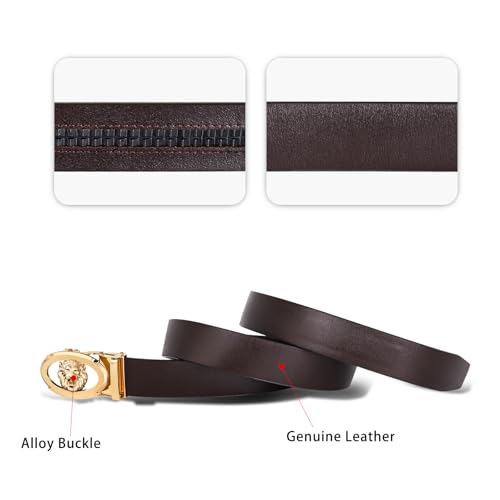 Image of Aurolran Men&Womens Leather Dress Belt Business Automatic Buckle Belt Color-Black Silver Gold