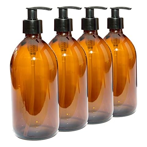 Aura 500ml AMBER GLASS Bottles with BLACK Pumps - PACK of 4 Cover