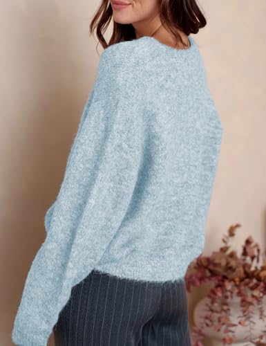 Image of Ynhonra Womens Cardigan Sweater Front Button Loose Y2k Long Sleeve Crewneck | Lightweight Knit Ribbed Hem
