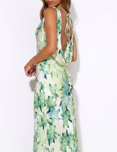 Image of KOUNAI Satin Backless Formal Maxi Dresses for Women Wedding Guest | Silk,Cowl Neck,Drape Neck,Open Back,Sleeveless,Tie Back,Elegant,Cocktail,Bridesmaid,Beach,Vacation,Party,Graduation,Midi