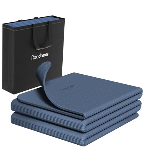 Esterilla de yoga plegable para viajes, esterilla de yoga plegable, 6 mm de grosor, con bolsa de transporte, esterilla de pilates de ejercicio TPE antideslizante para 183 cm de largo x 62 cm de ancho