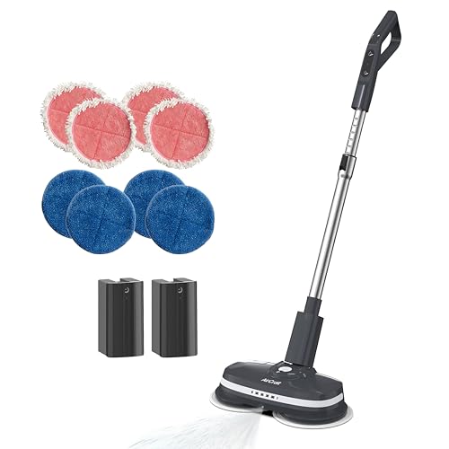 AirCraft Home PowerGlide Cordless Rechargeable Hard Floor Cleaner and Polisher Bundle With 2 Batteries 8 Cleaning Buffing Pads Perfect for Wood Tile Laminate and Hard Floors