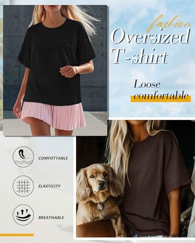 Riyiper 3 Pack Women's Oversized T Shirt Cotton Half Sleeve Summer Tees Casual Loose Fit Crew Neck Basic Tops2