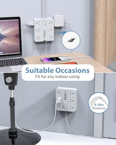 Extensión Power Strip 10 pies SMNICE con 12 tomas y 6 puertos USB (2 USB C) con protección contra sobrecarga para hogar, oficina, dormitorio miniatura 3