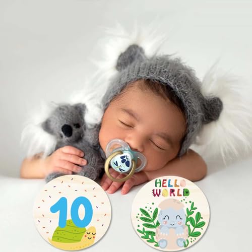 Image of Wooden Baby Monthly Milestone Cards with Birth Announcement Sign Newborn Photography Props Baby Shower Gifts for Boys and Girls (Monthly Milestone Cards)