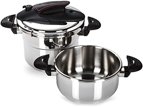 Magefesa® Prisma 4.2 + 6.3 Quart Stove-top Super Fast Pressure Cooker, Easy and Smooth Locking Mechanism, Polished 18/10 Stainles Steel, Suitable Induction, 5 Security Systems, 11.6 PSI Working pressure