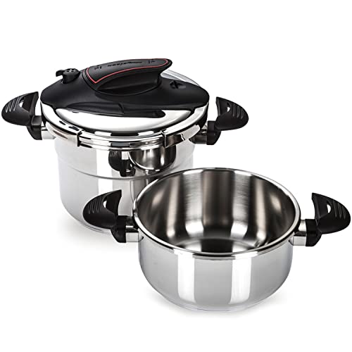 MAGEFESA Prisma Pressure Cooker, 4.2+6.3 Qt, 18/10 Stainless Steel, Easy Lock, Induction Compatible, 5 Safety Systems, 11.6 PSI by Magefesa - Used condition - CA$87.26