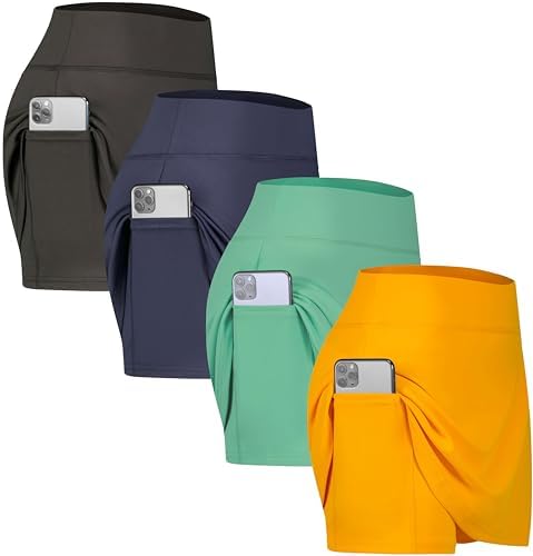 Real Essentials 4 Pack: Women’s Active Skort Lightweight Comfy & Breathable Tennis Golf Skirt (Available in Plus Size)