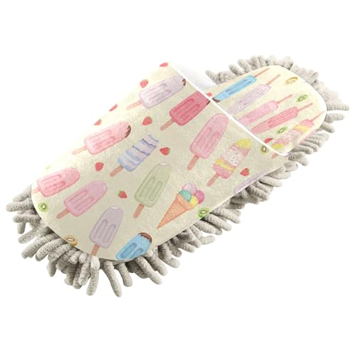 Kigai Ice Creams Mop Slippers for Floor Cleaning, Slippers for Women Men, Microfiber Floor Cleaning, M