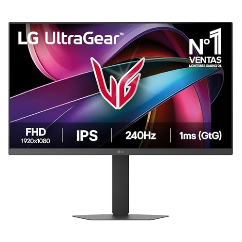 LG 27G440A-B - Monitor Gaming Ultragear, 27, IPS, 1920x1080, 16:9, 240 Hz, 1 ms/HDR10/NVIDIA G-Sync/FreeSync Premium, No Curvo, Altura Ajustable, Negro Mate