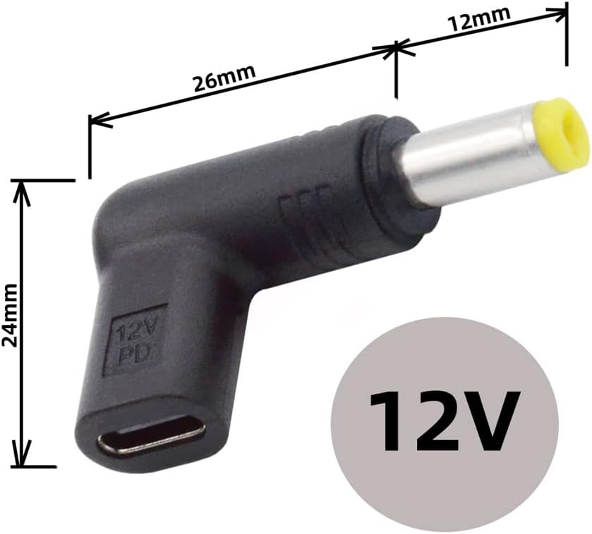 USB 3.1 Type C USB-C Female to DC 12V 5.5x2.5mm Plug Adapter PD Emulator Trigger 90 Degree Angled