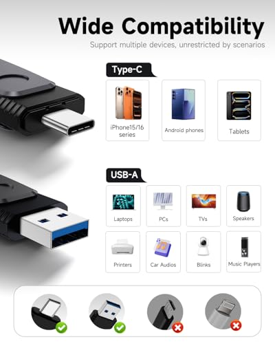Image of MOSDART 32GB USB C and A 3.1 Dual Flash Drive with Keychain, Black | Fits Android Phones, iPhone 15, 16, 17, Macbook, iPad, For Photos and Videos, USB-C Port Protection, Phone Case Friendly