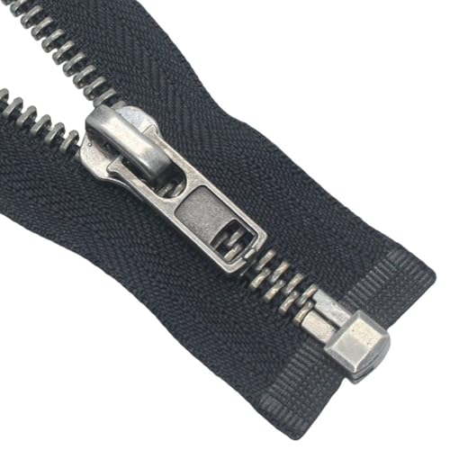 Image of MebuZip #8 24 Inch Antique Silver Separating Jacket Zipper for Men (24 inch RH) | Right Handed Zipper Heavy Duty Metal Zippers for Sewing Men's Jackets Coats