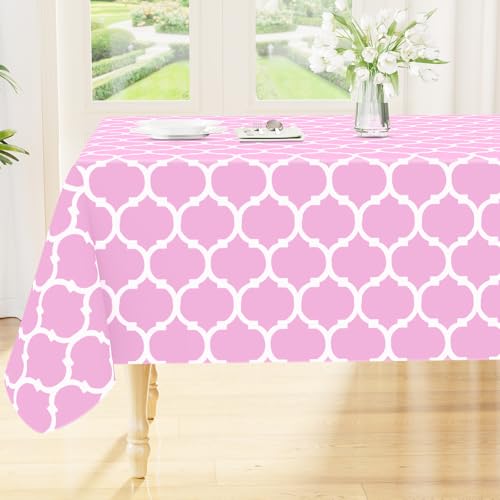 Image of Smiry Rectangle Table Cloth, Flannel Backed Vinyl Tablecloth, 54 inchx78 inch | Waterproof Plastic Tablecloths, Wipeable Table Cover for Dining, Indoor and Outdoor (Pink)