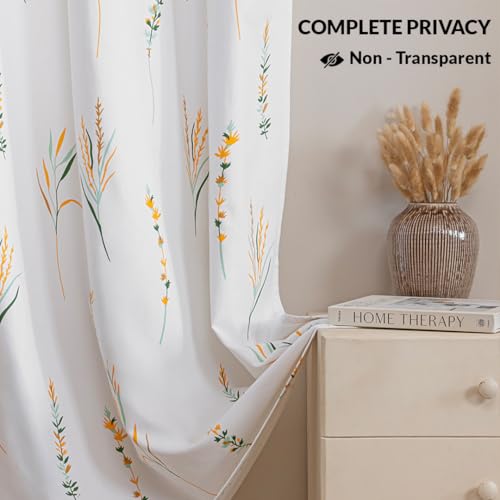 Image of HOMEMONDE Duck Curtain Long Door 9 Feet 1 Piece- Leaf Scape Printed Room Darkening Curtain with Eyelets - (108 in, Yellow & Green)