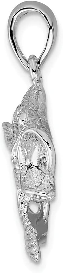 925 Sterling Silver Rhodium-Plated Polished Jumping Bass Fish Charm Pendant (L- 28 mm, W- 27 mm) - Image 2