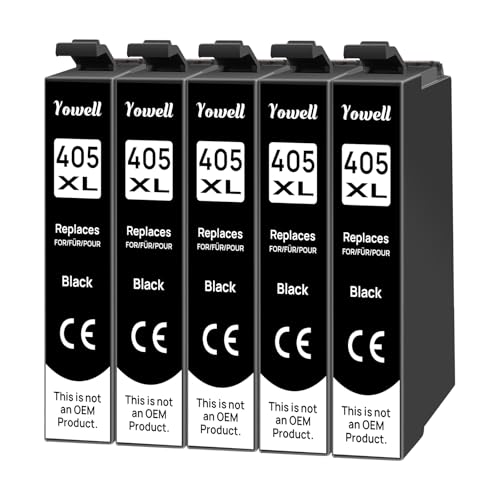 Yowell 405XL Negro para Epson 405XL Cartuchos de Tinta Compatible con Epson Workforce Pro WF-3820 WF-3825 WF-4820 WF-4825 WF-4830 WF-7830 WF-7835 WF-7840 (5 Negros)