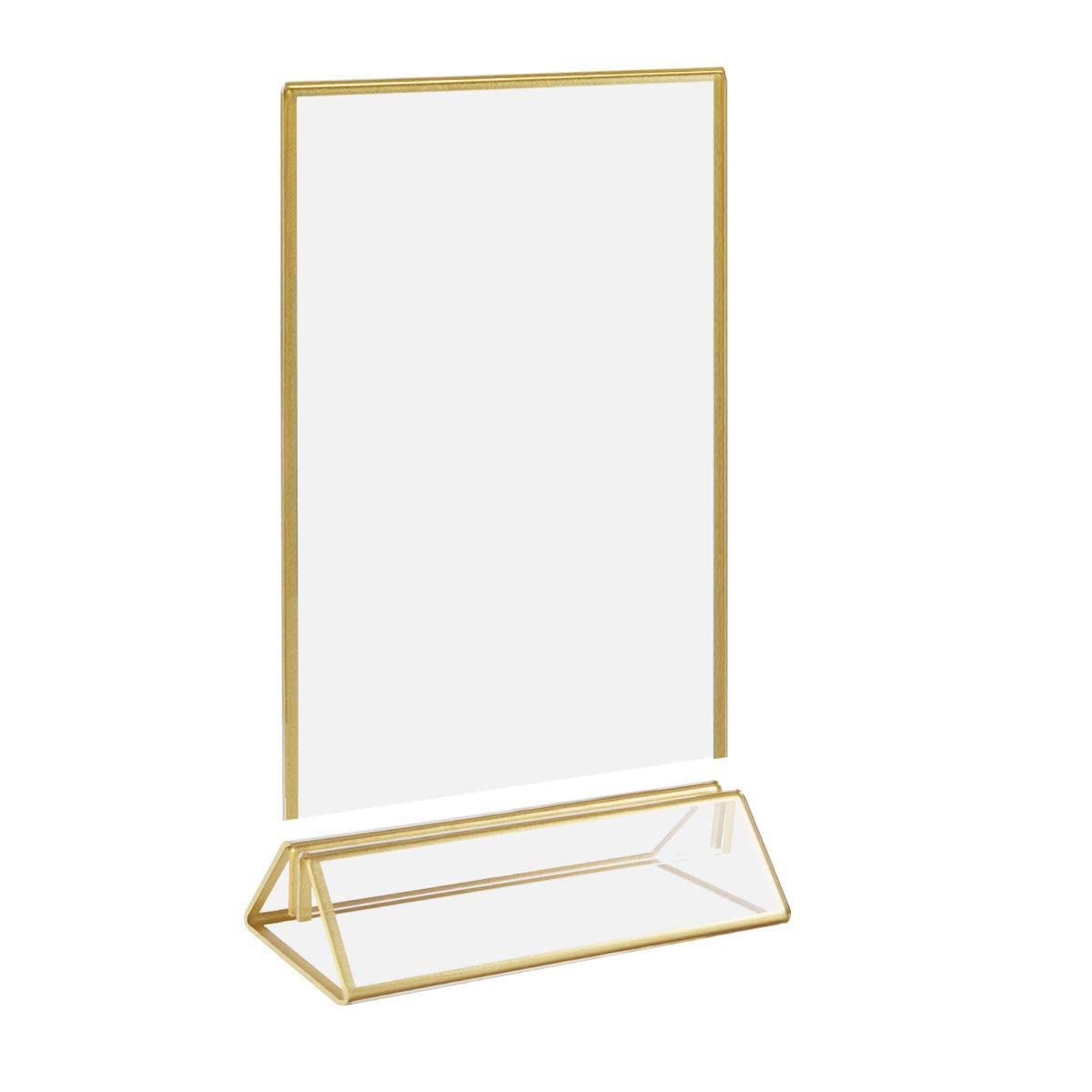Porta letreros acrílico de 8,5 x 11 Pulgadas, 6 Porta números de Mesa Dorados para Bodas, Expositor de menús acrílico Dorado, Marcos de Fotos, Porta letreros.