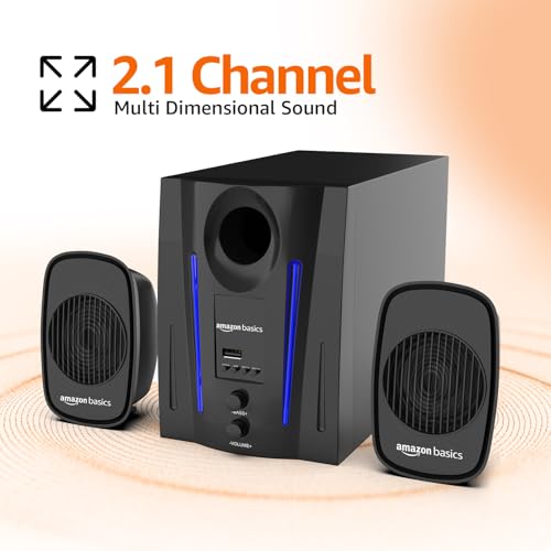Image of Amazon Basics Wired Multimedia Speaker with Remote | 40W RMS | Bluetooth v5.3 | Aux in, USB, Micro TF Card | Compatible with TVs, Smart Phones, Tablets, PCs (Black)